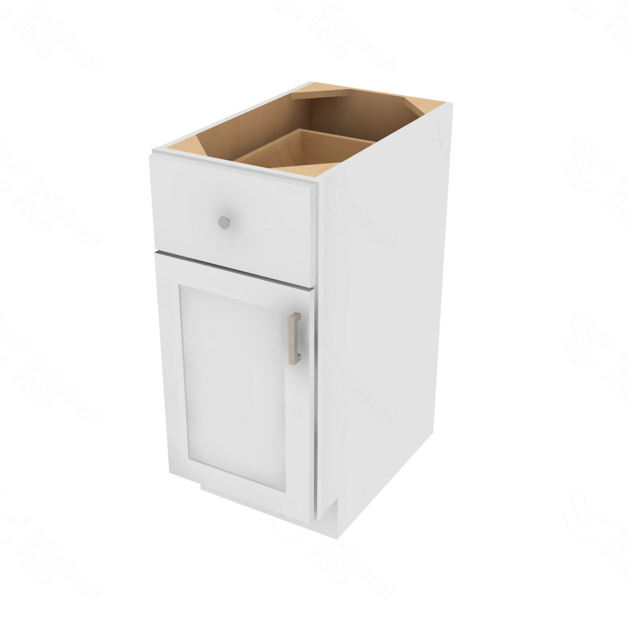 Shaker Designer White Slab Single Door Standard Base Cabinet - 15" W x 34.5" H x 24" D 15" W