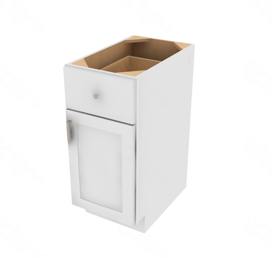 Shaker Designer White Slab Single Door Standard Base Cabinet - 15" W x 34.5" H x 24" D 15" W