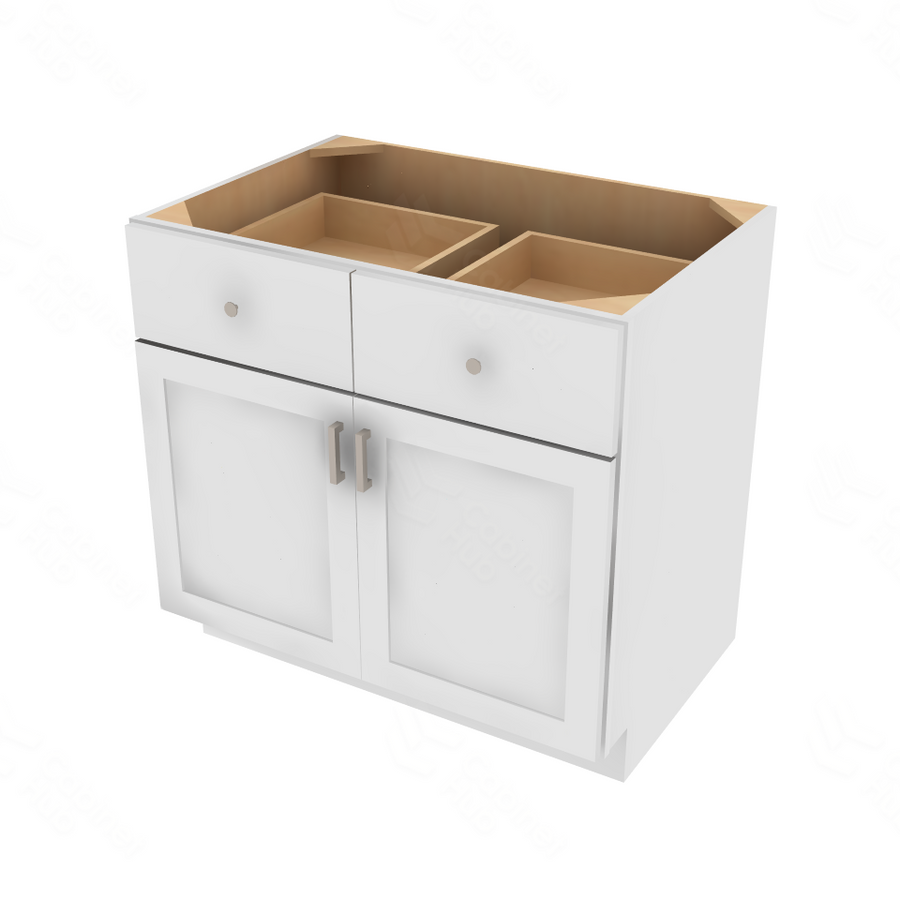 Shaker Designer White Slab Double Door Standard Base Cabinet - 36" W x 34.5" H x 24" D 36" W