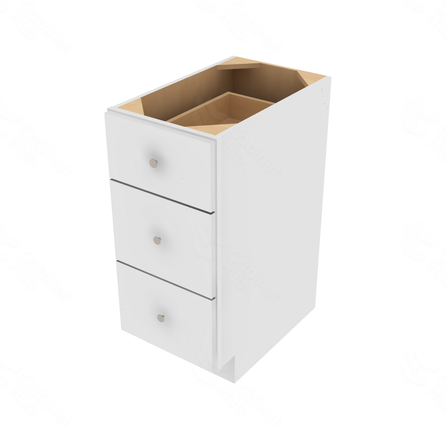 Shaker Designer White Slab Drawer Base Cabinet - 15" W x 34.5" H x 24" D 15" W
