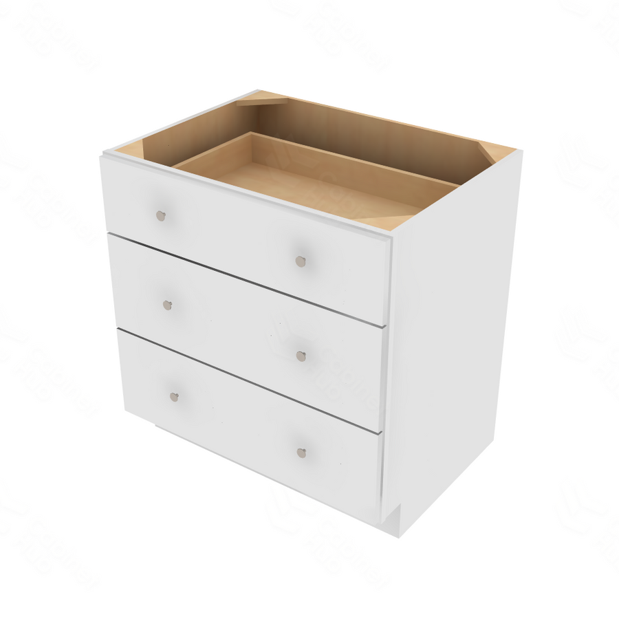 Shaker Designer White Slab Drawer Base Cabinet - 33" W x 34.5" H x 24" D 33" W