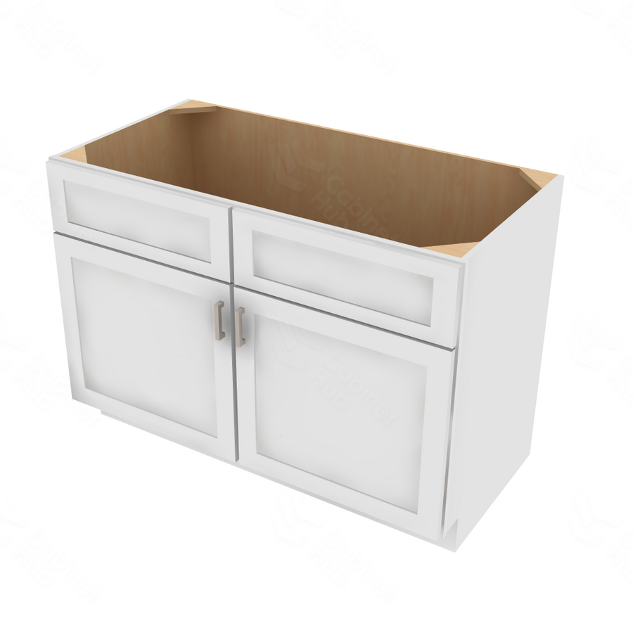 Shaker Designer White 5-Piece Sink Base Cabinet with Center Stile - 48" W x 34.5" H x 24" D 48" W