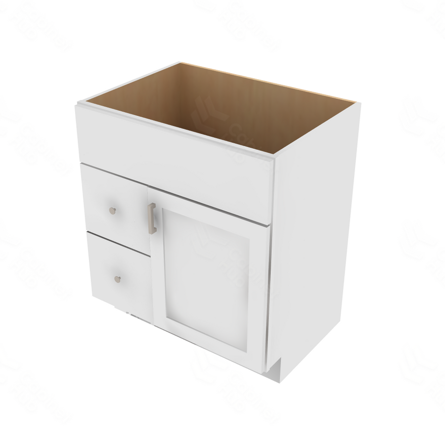 Shaker Designer White Slab Vanity Combo Cabinet  Left - 30" W x 34.5" H x 21" D 30" W