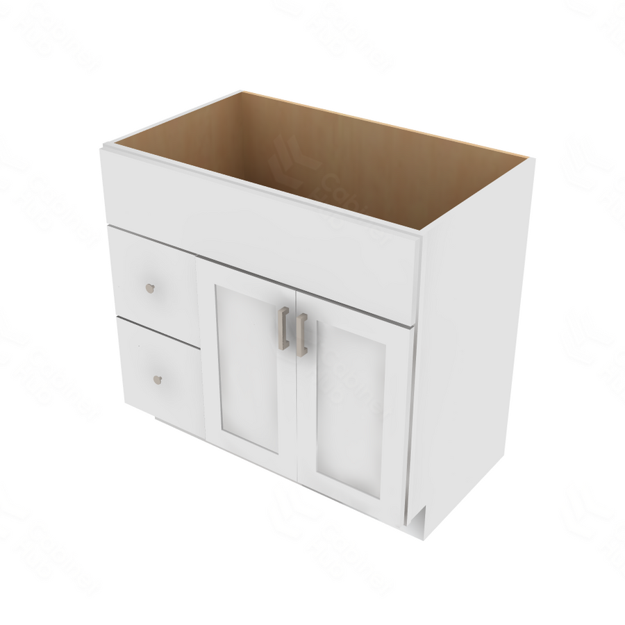 Shaker Designer White Slab Vanity Combo Cabinet Left - 36" W x 34.5" H x 21" D 36" W