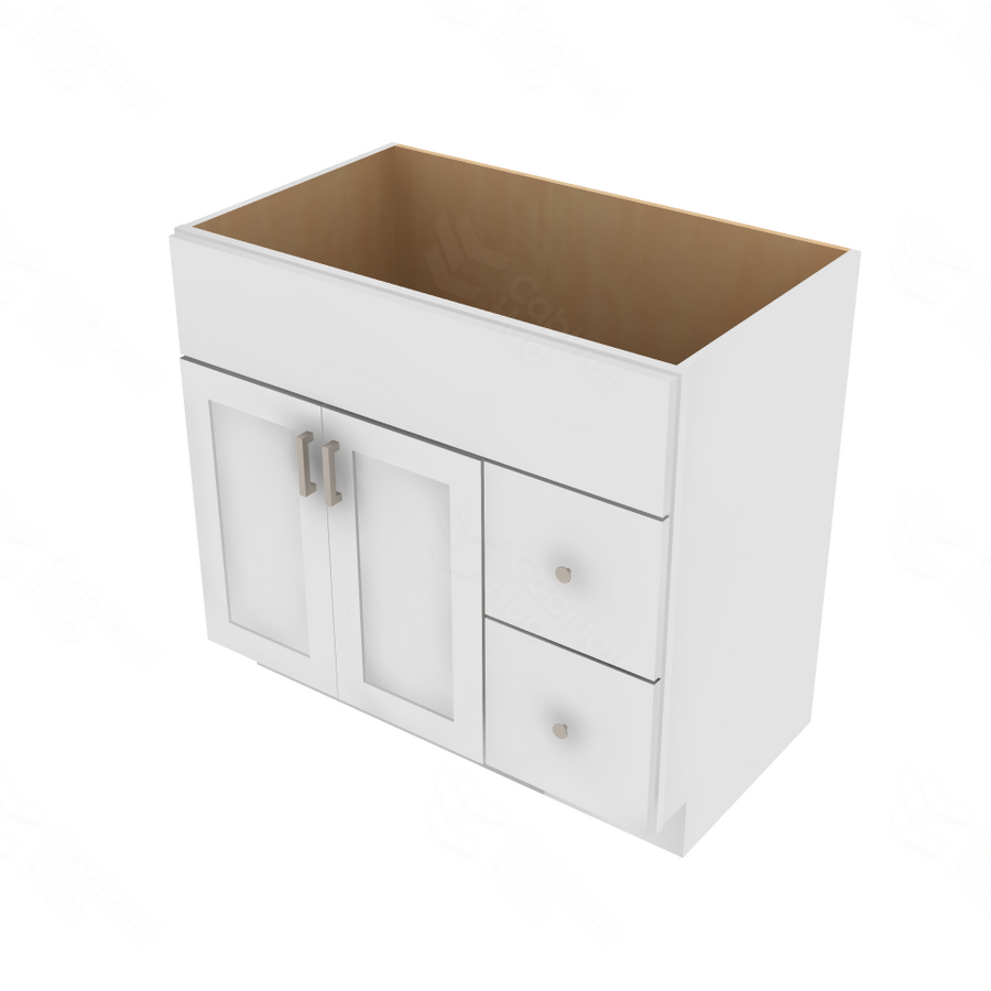 Shaker Designer White Slab Vanity Combo Cabinet Right - 36" W x 34.5" H x 21" D 36" W