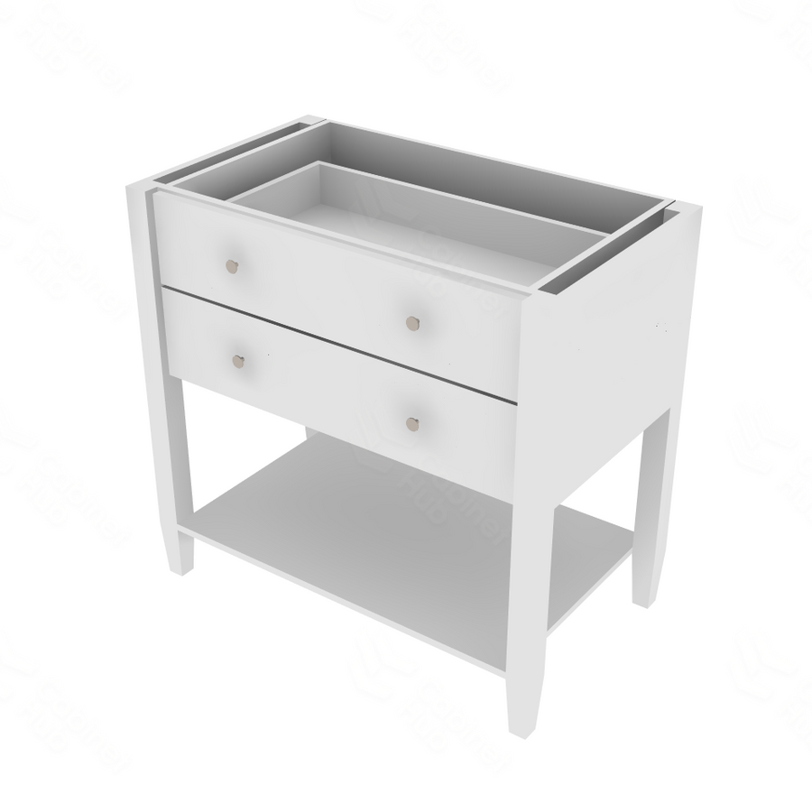 Shaker Designer White Slab Open Shelf Vanity Sink Base - 36" W x 34.5" H x 21" D 36" W